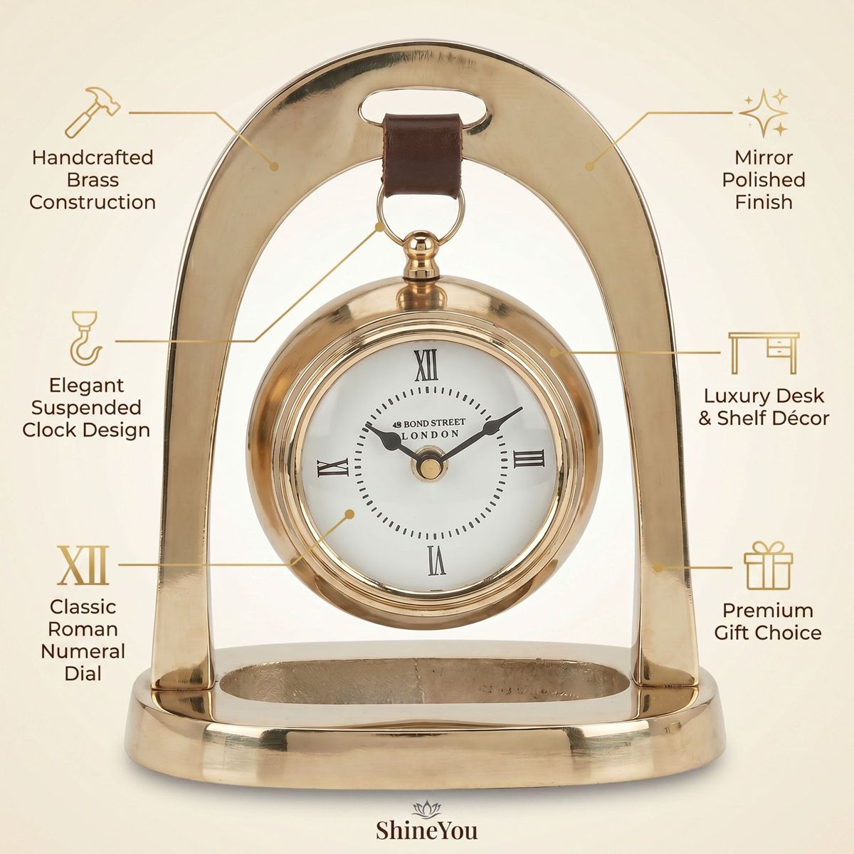 Hanging Brass Roman Numeral Table Clock