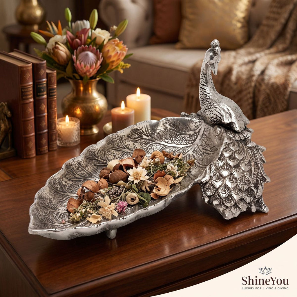 German Silver Peacock Leaf Tray