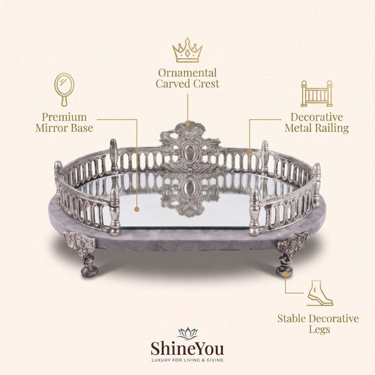Silver Decorative Mirror Tray