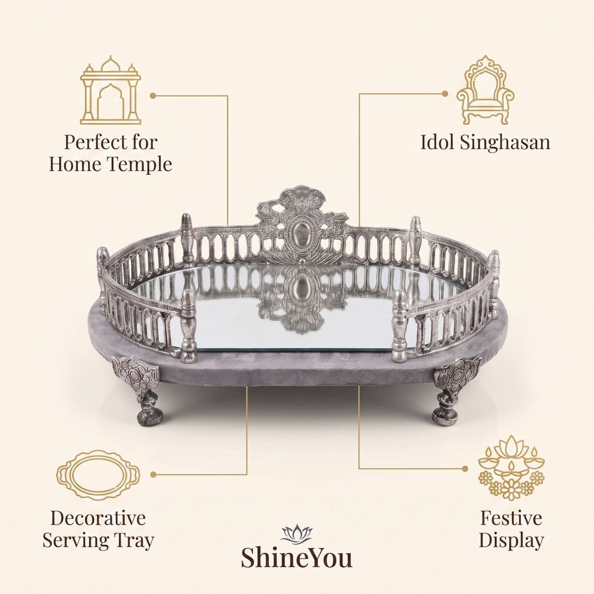 Silver Decorative Mirror Tray