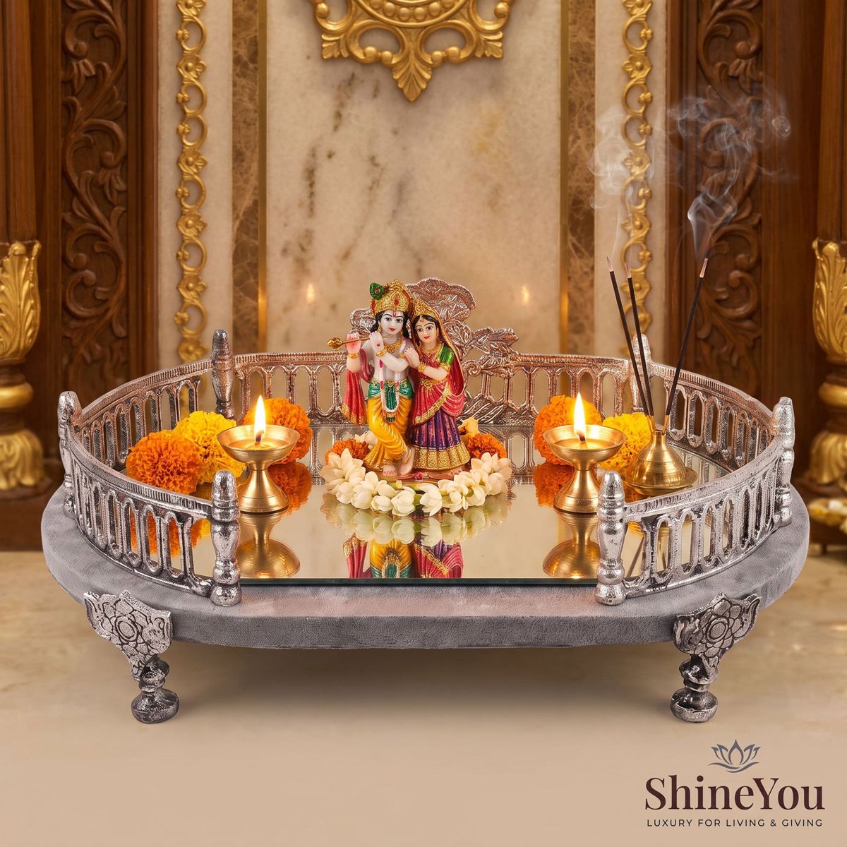 Silver Decorative Mirror Tray