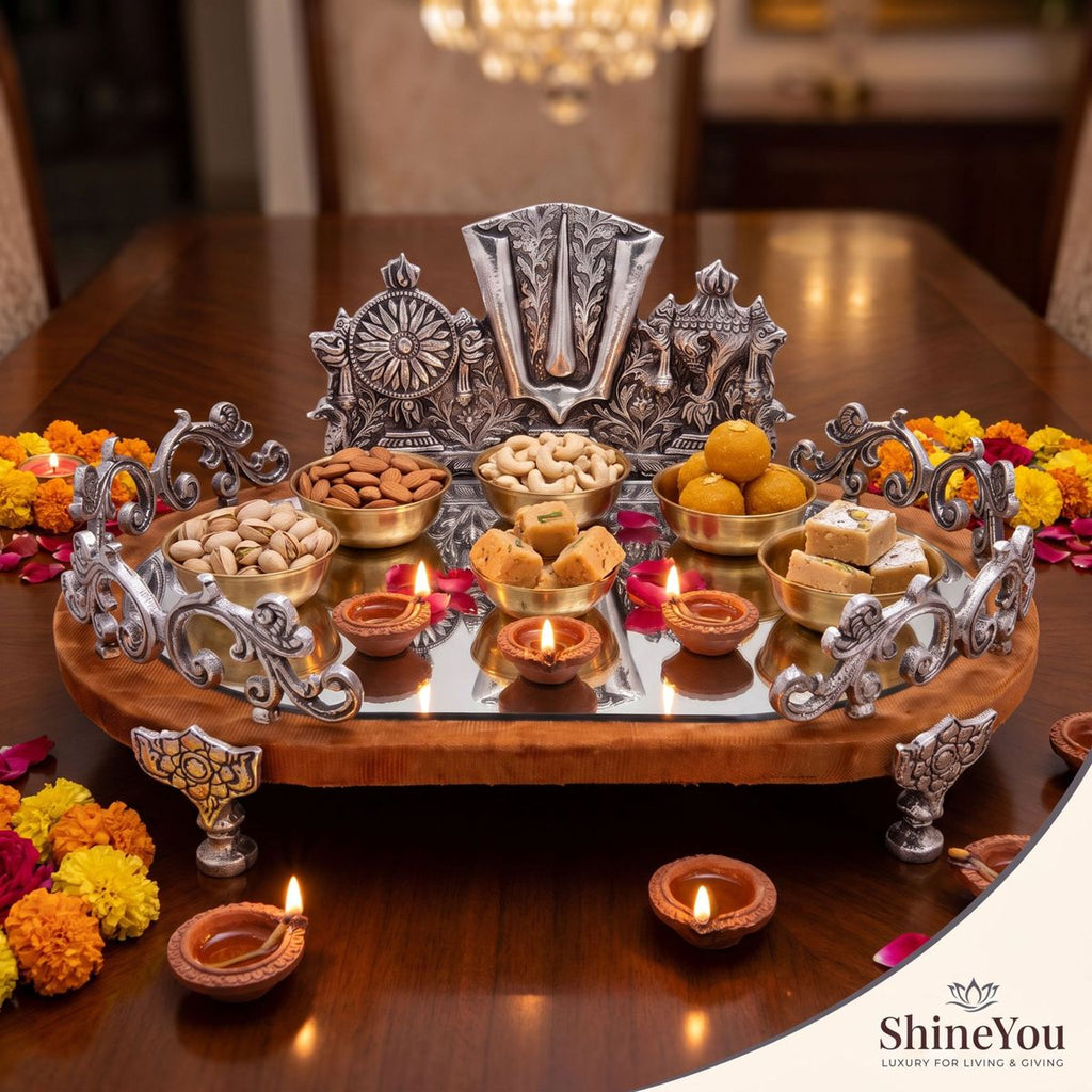 Balaji Mirror Tray with Wooden Base