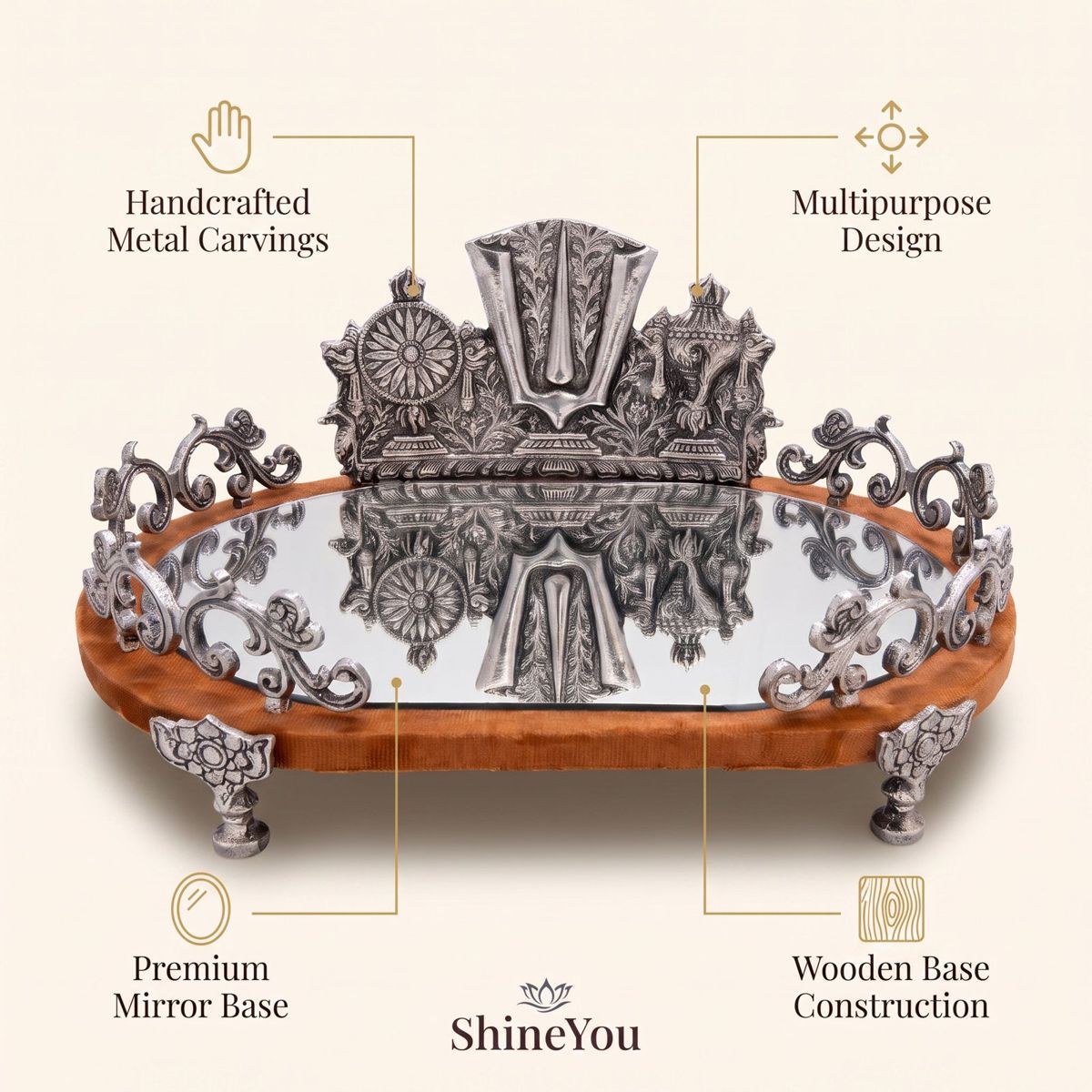 Balaji Mirror Tray with Wooden Base
