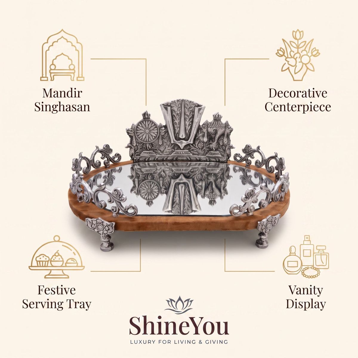 Balaji Mirror Tray with Wooden Base