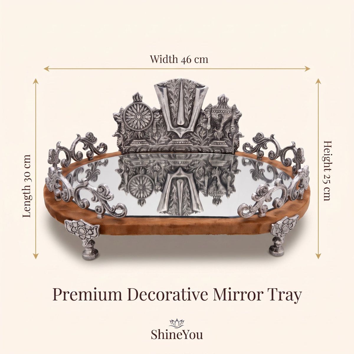 Balaji Mirror Tray with Wooden Base