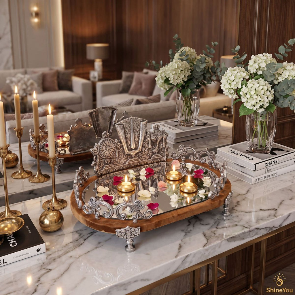 Balaji Mirror Tray with Wooden Base