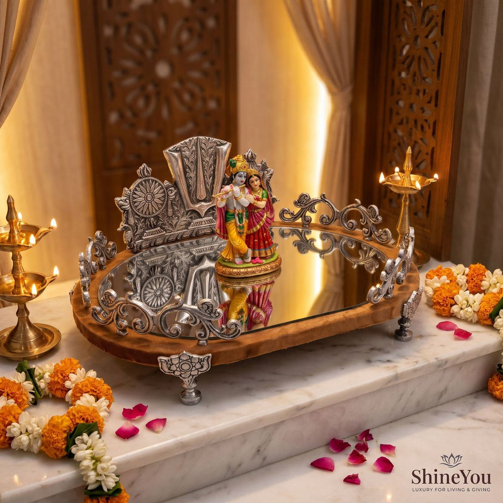 Balaji Mirror Tray with Wooden Base