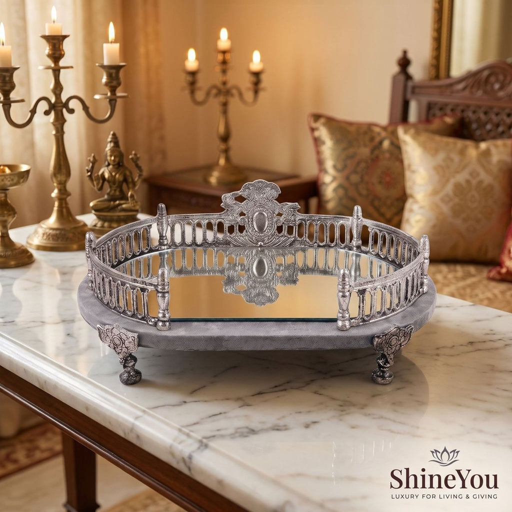 Balaji Mirror Tray with Wooden Base