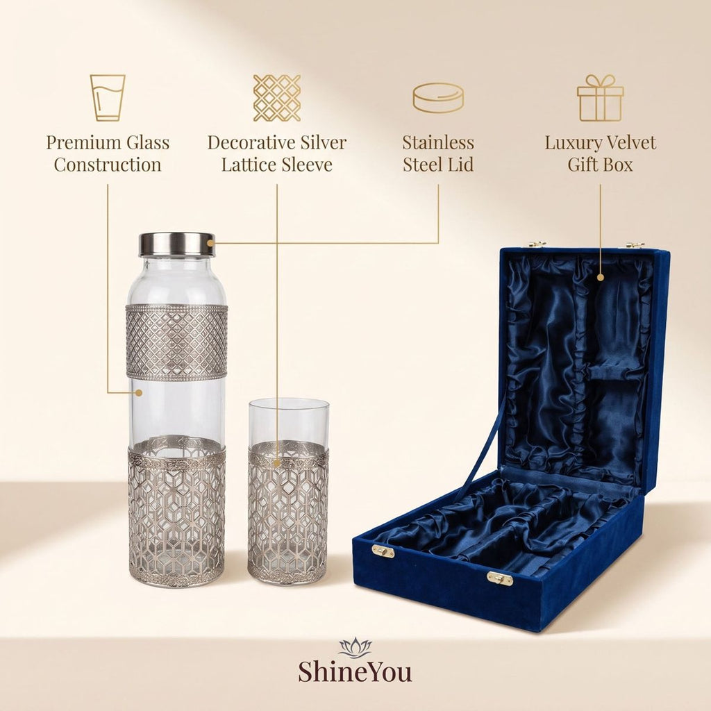 Glass Water Bottle & Two Glasses Gift Set