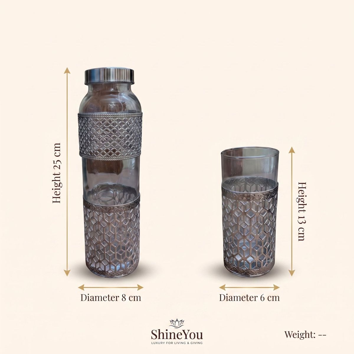 Glass Water Bottle & Two Glasses Gift Set