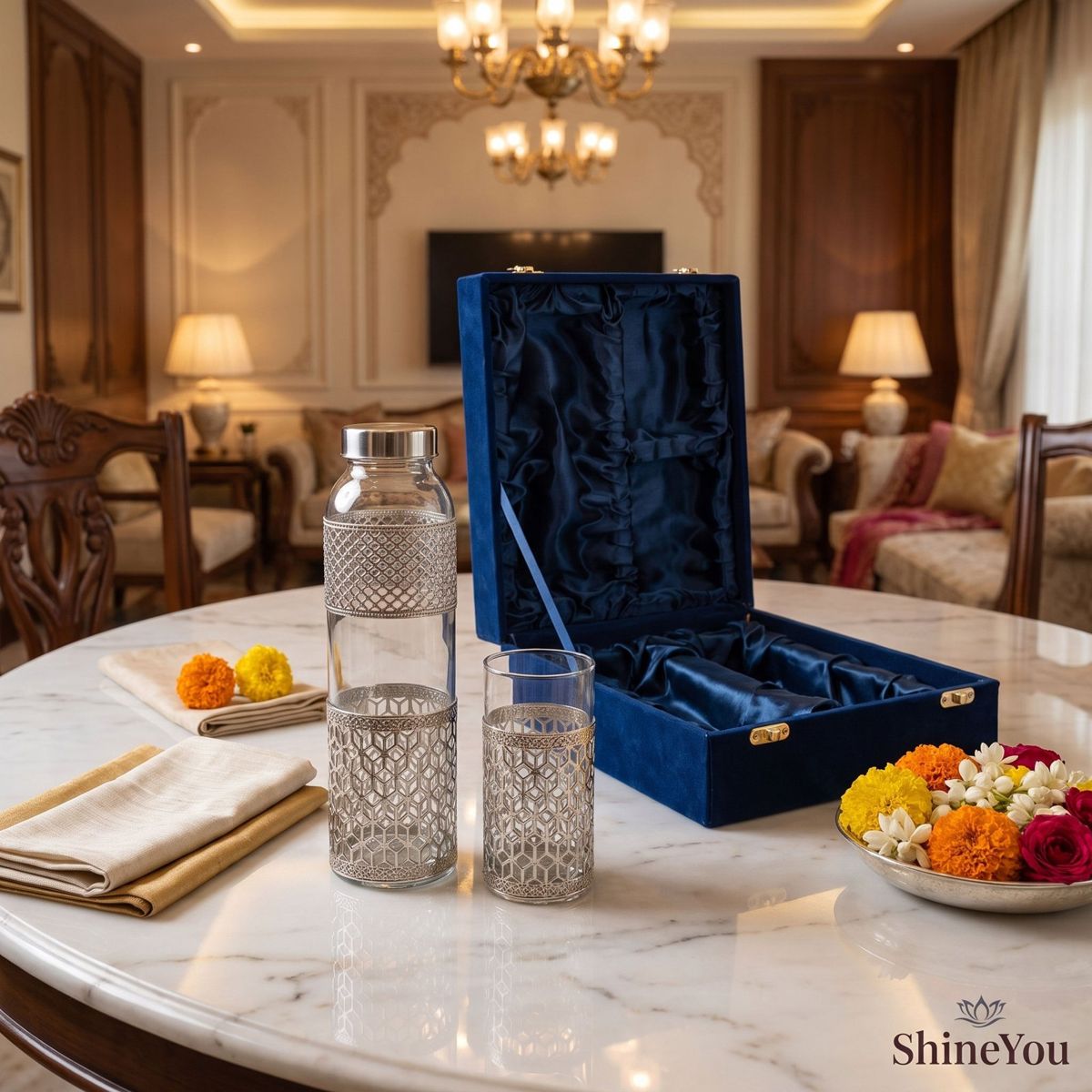 Glass Water Bottle & Two Glasses Gift Set