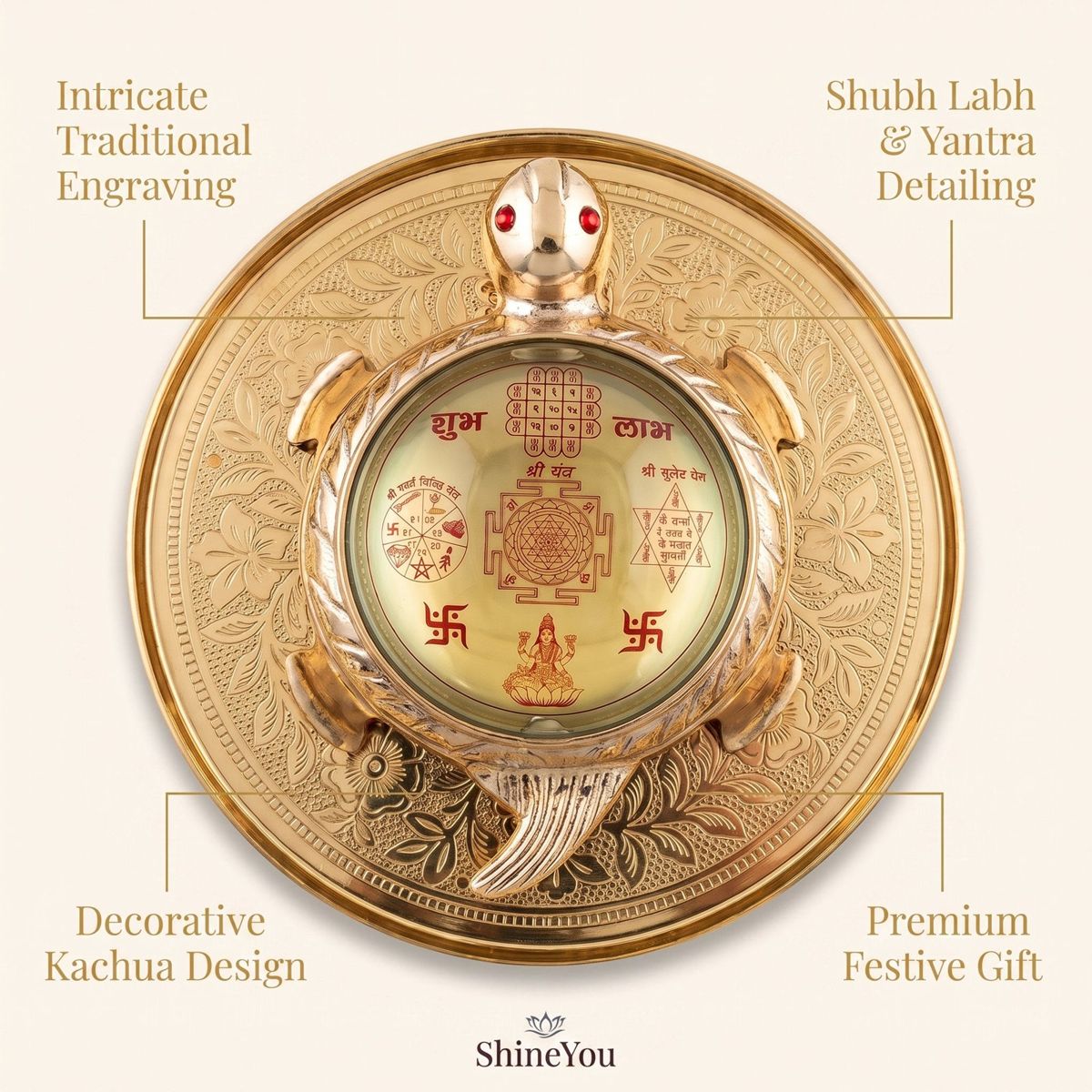 Shri Yantra Tortoise with Decorative Plate — I