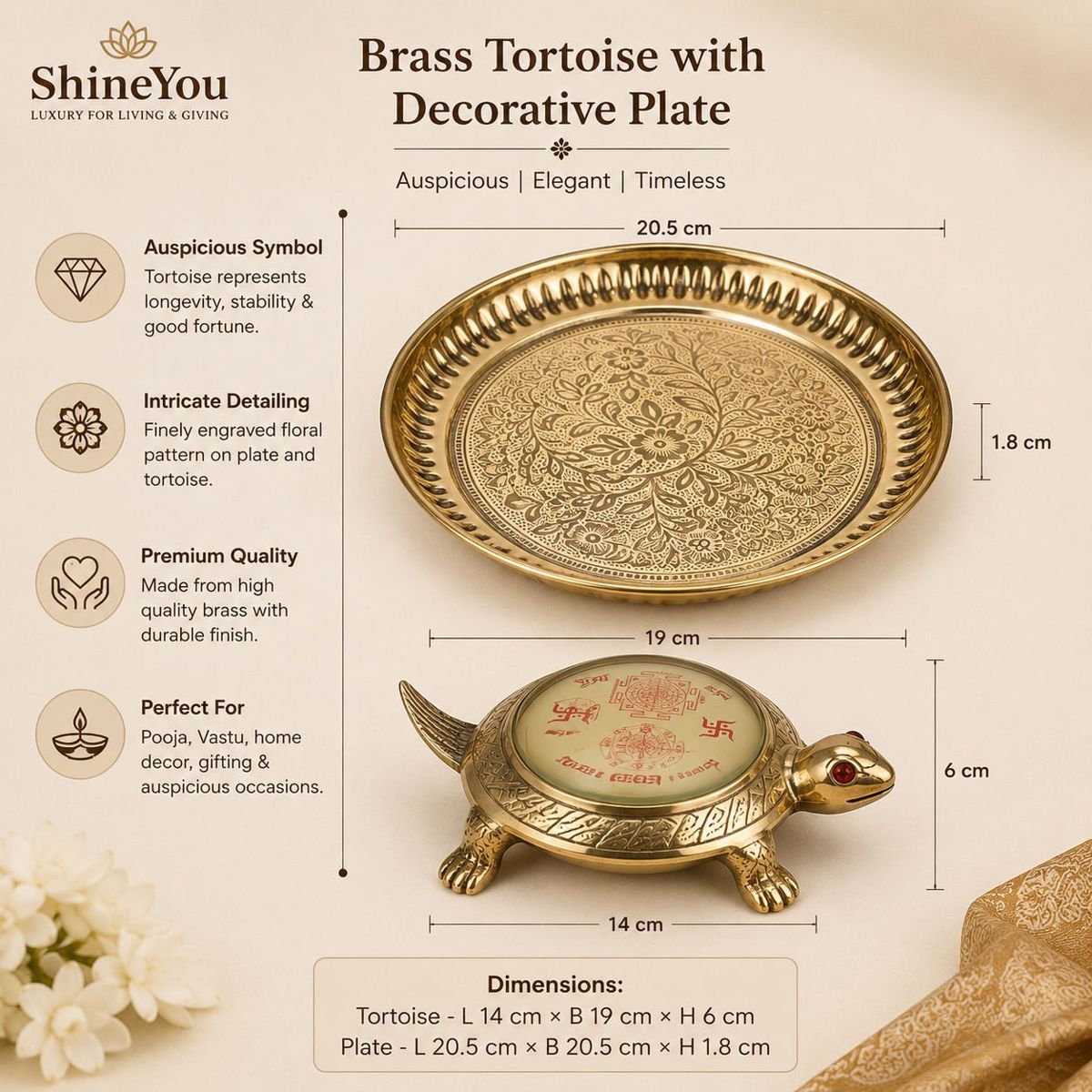 Shri Yantra Tortoise with Decorative Plate — I