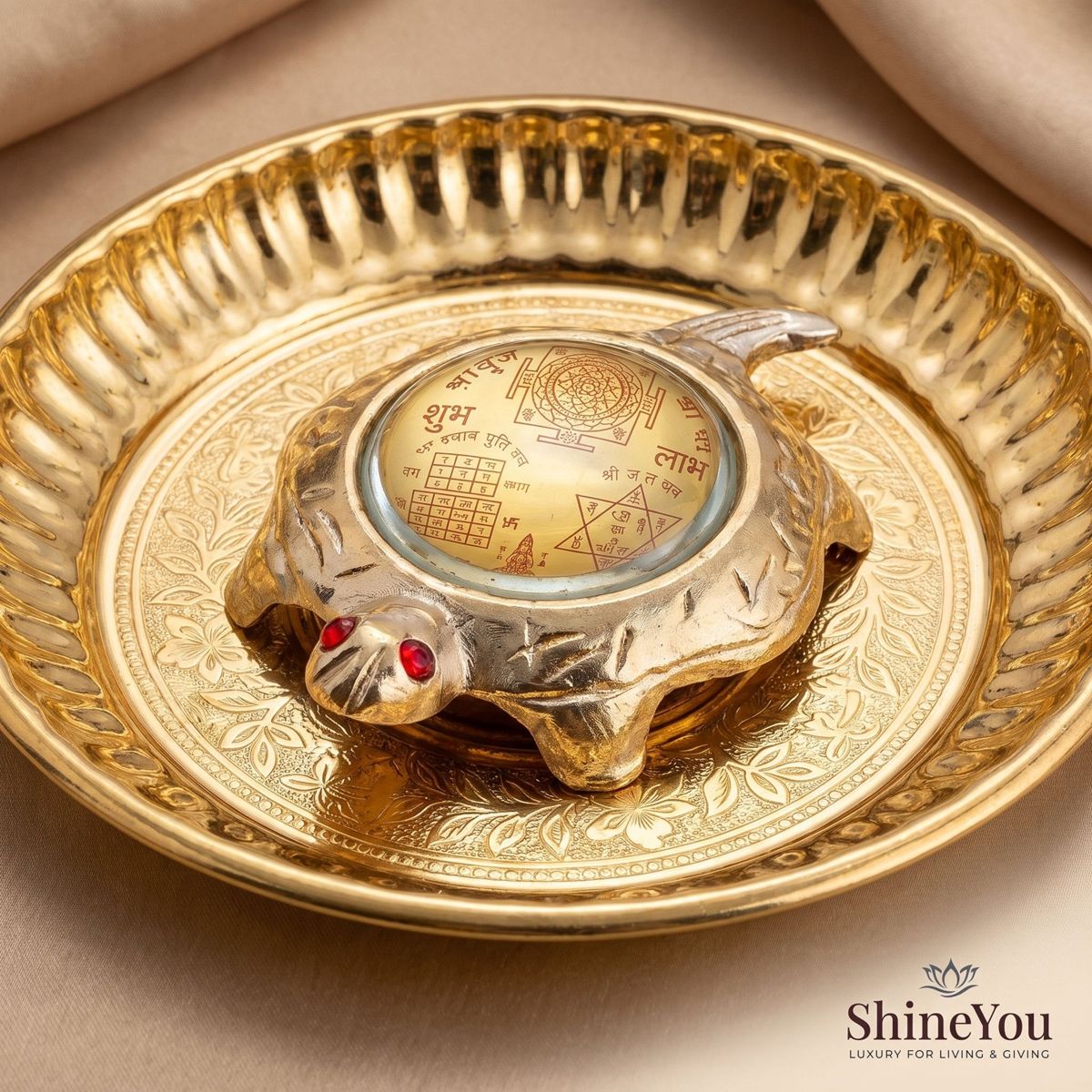 Shri Yantra Tortoise with Decorative Plate — II