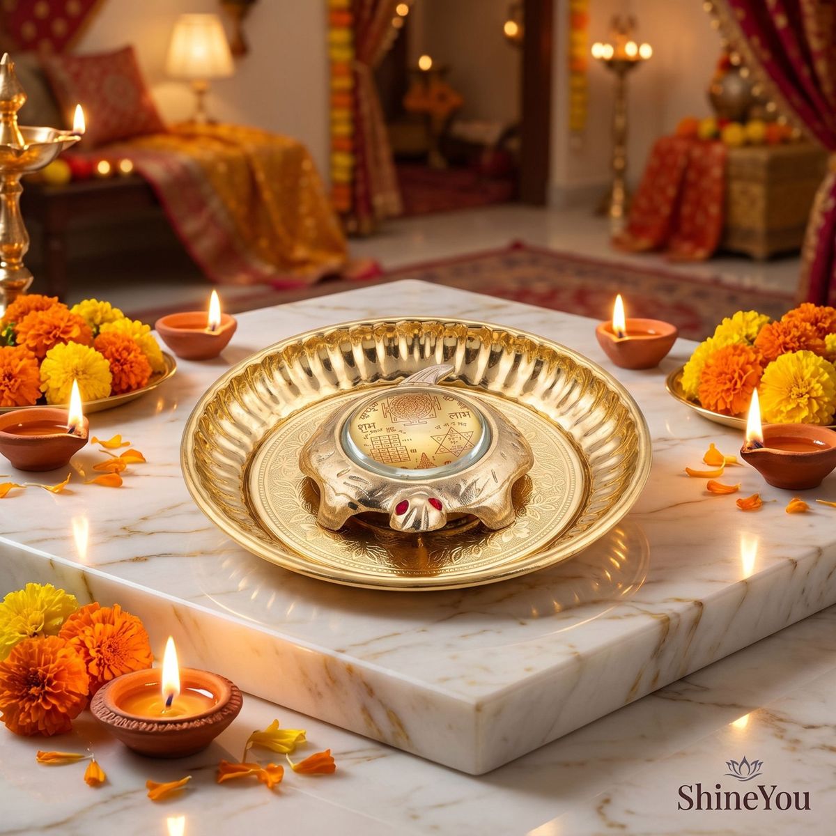 Shri Yantra Tortoise with Decorative Plate — II
