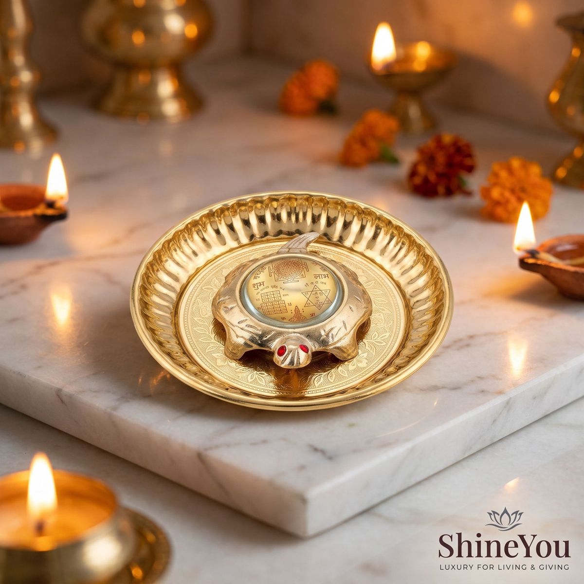 Shri Yantra Tortoise with Decorative Plate — II