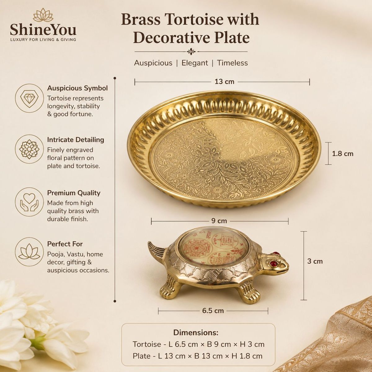 Shri Yantra Tortoise with Decorative Plate — II