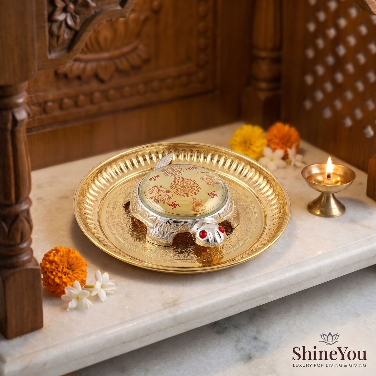 Shri Yantra Tortoise with Decorative Plate — III
