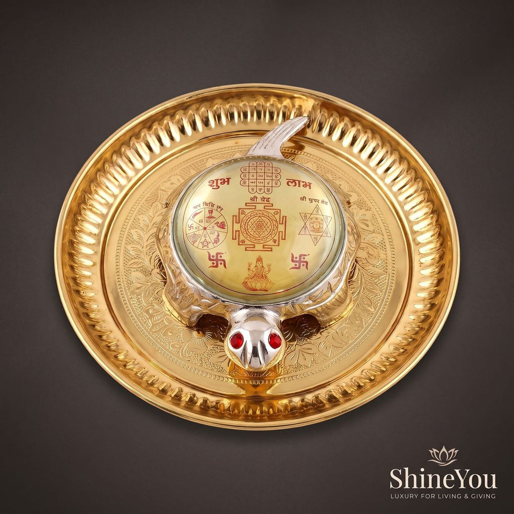 Shri Yantra Tortoise with Decorative Plate — III