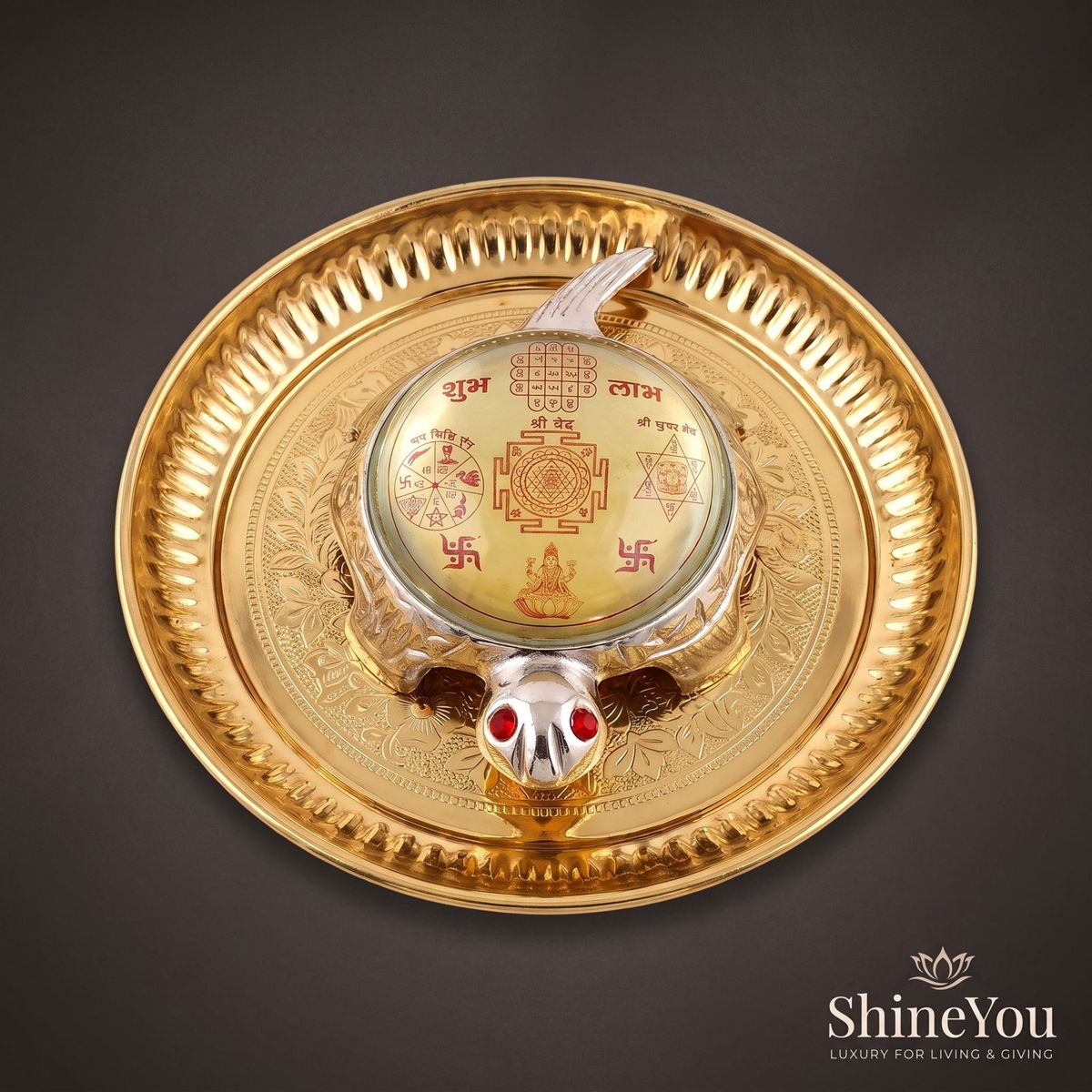 Shri Yantra Tortoise with Decorative Plate — III