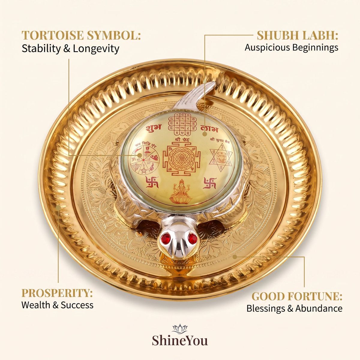 Shri Yantra Tortoise with Decorative Plate — III