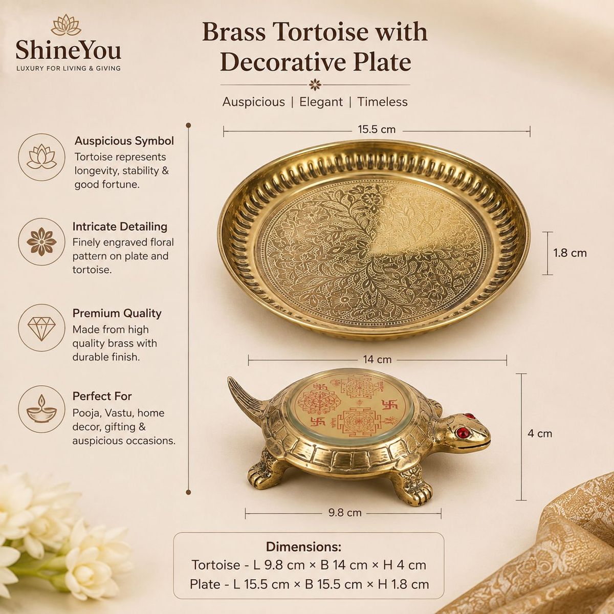 Shri Yantra Tortoise with Decorative Plate — III