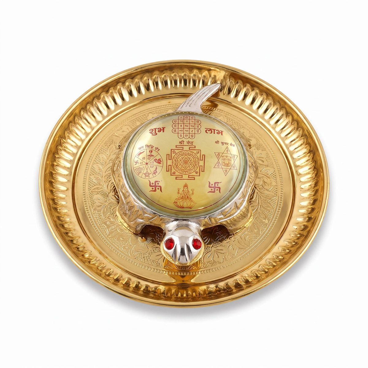 Shri Yantra Tortoise with Decorative Plate — III