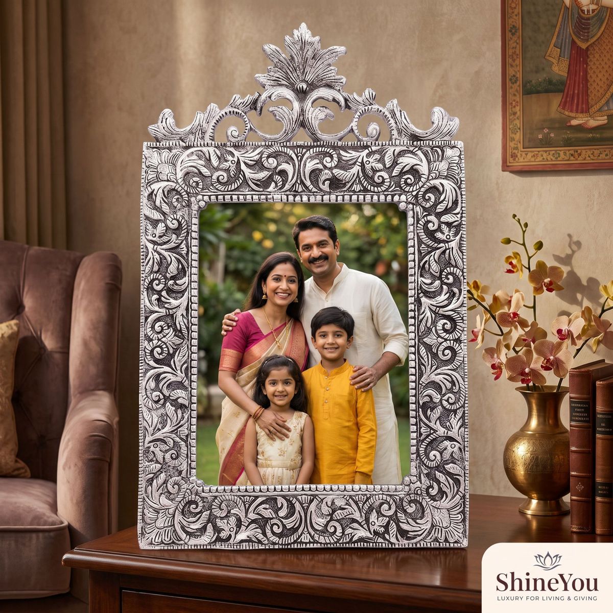 Ornate Antique Silver Photo Frame
