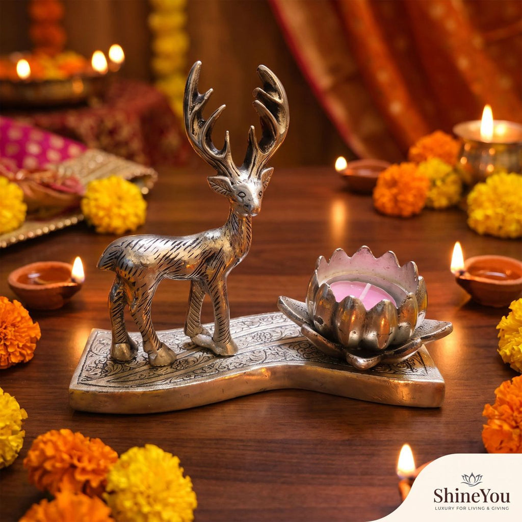 Deer & Lotus Candle Holder