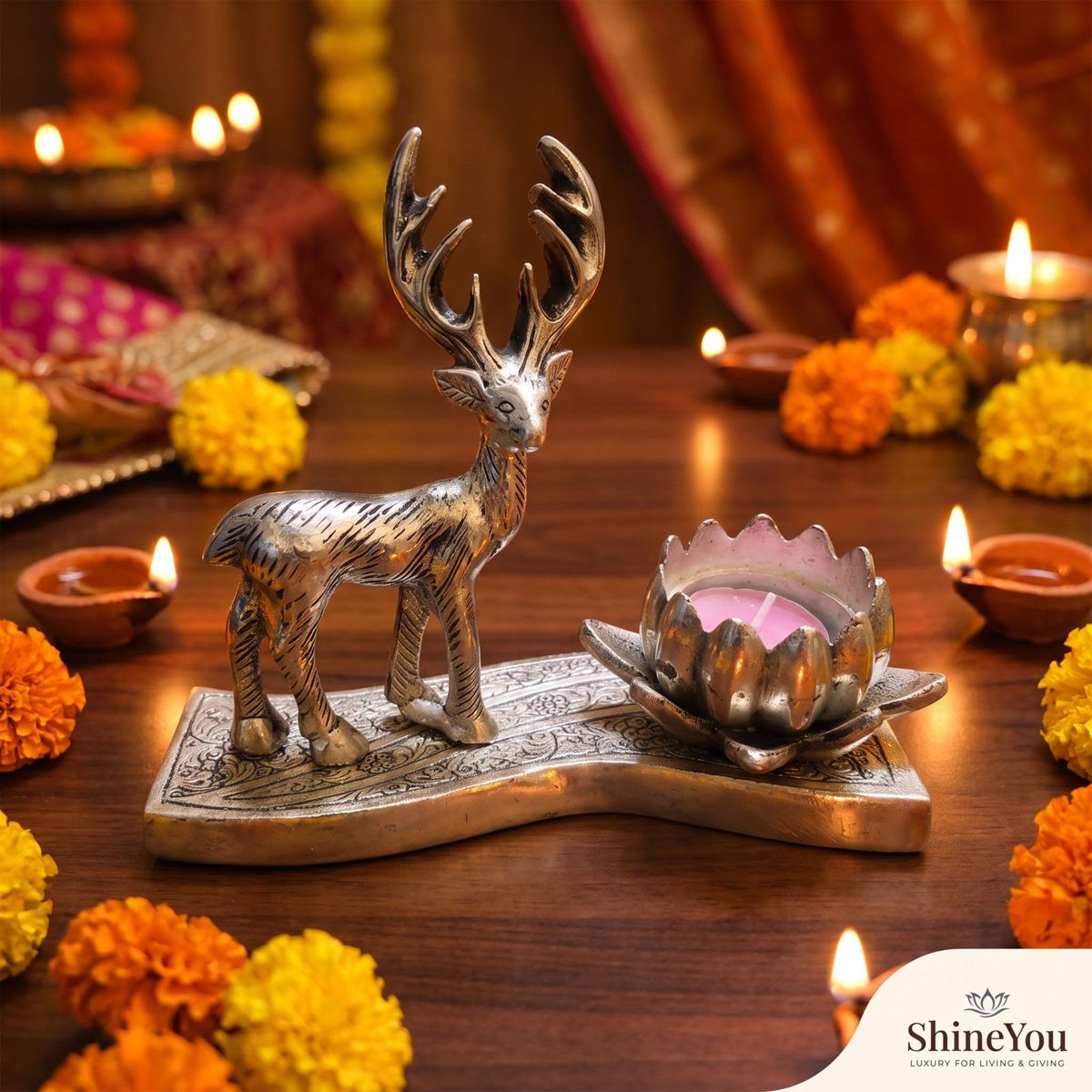 Deer & Lotus Candle Holder