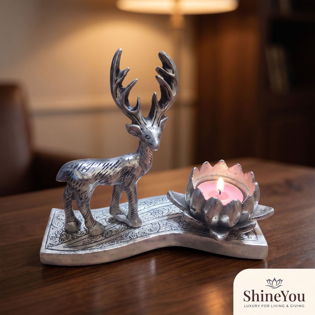 Deer & Lotus Candle Holder