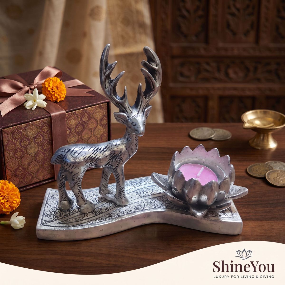 Deer & Lotus Candle Holder
