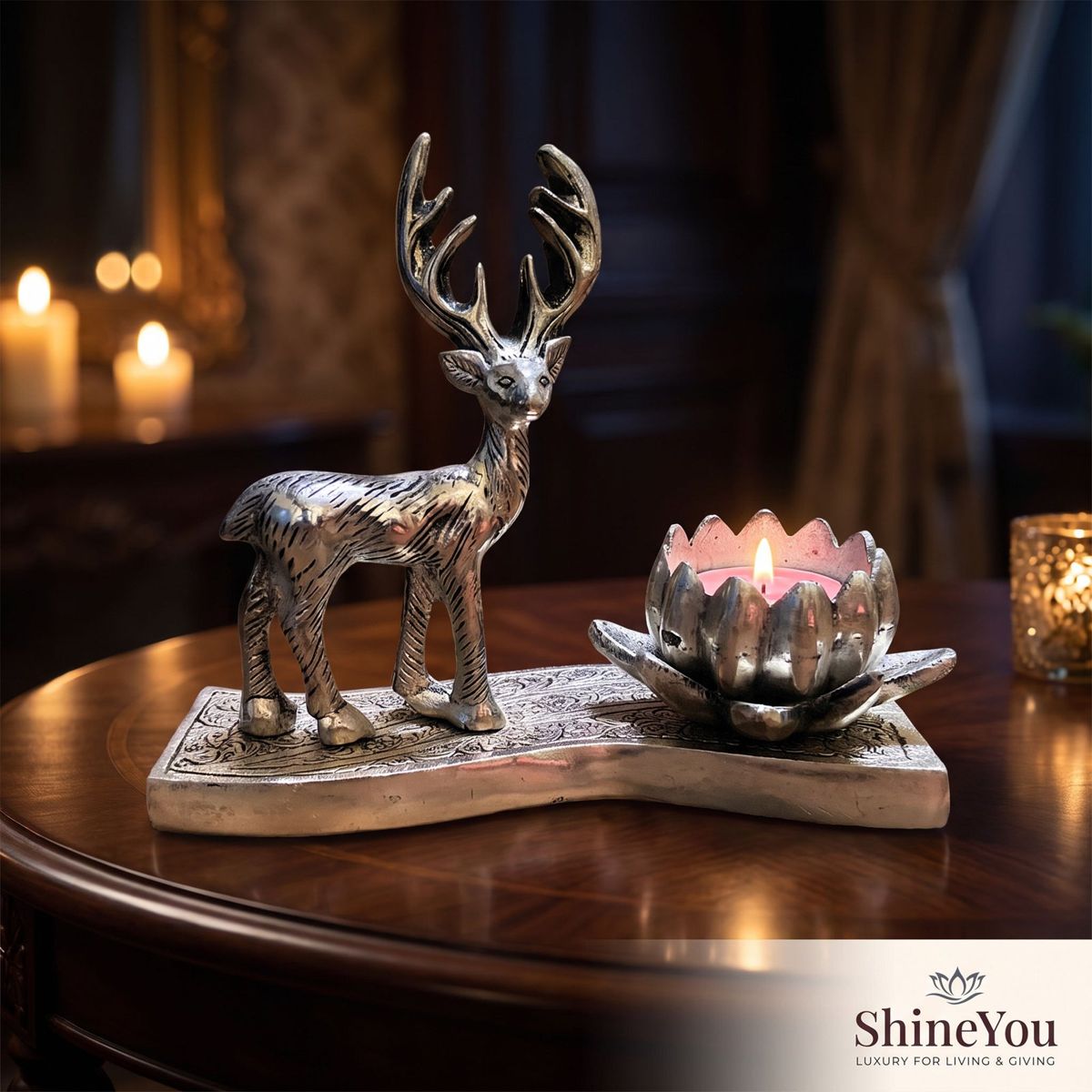 Deer & Lotus Candle Holder