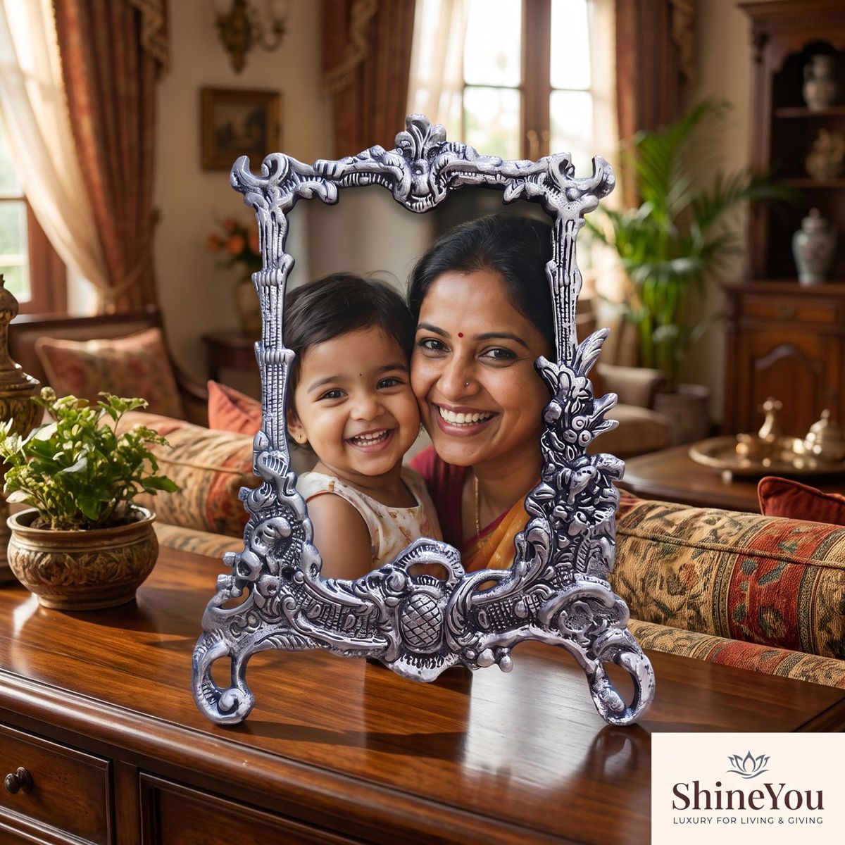 Antique Silver Portrait Photo Frame