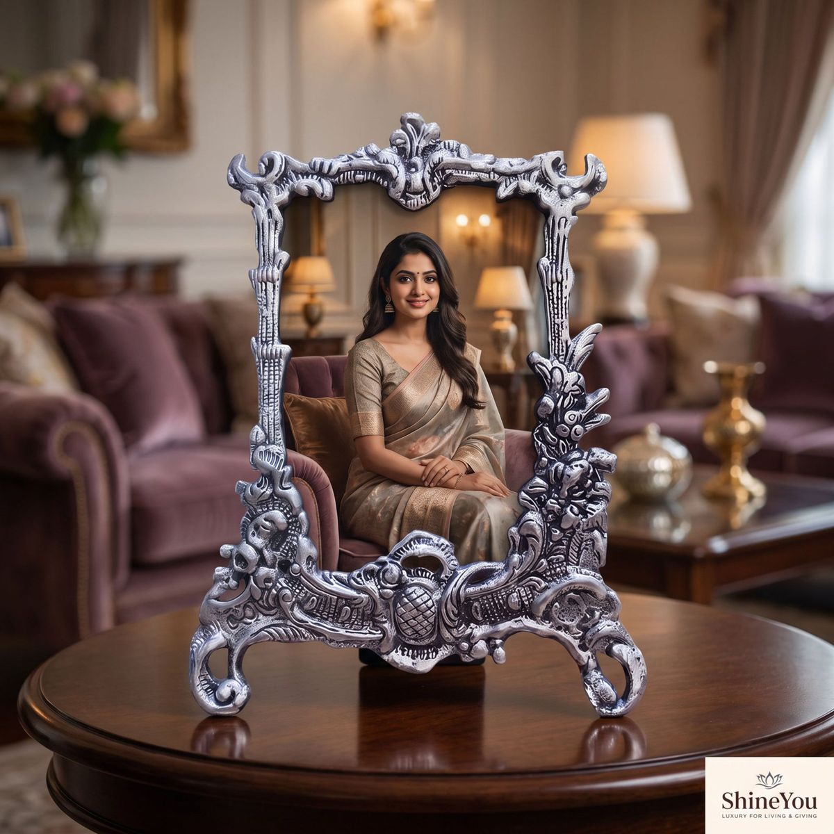 Antique Silver Portrait Photo Frame