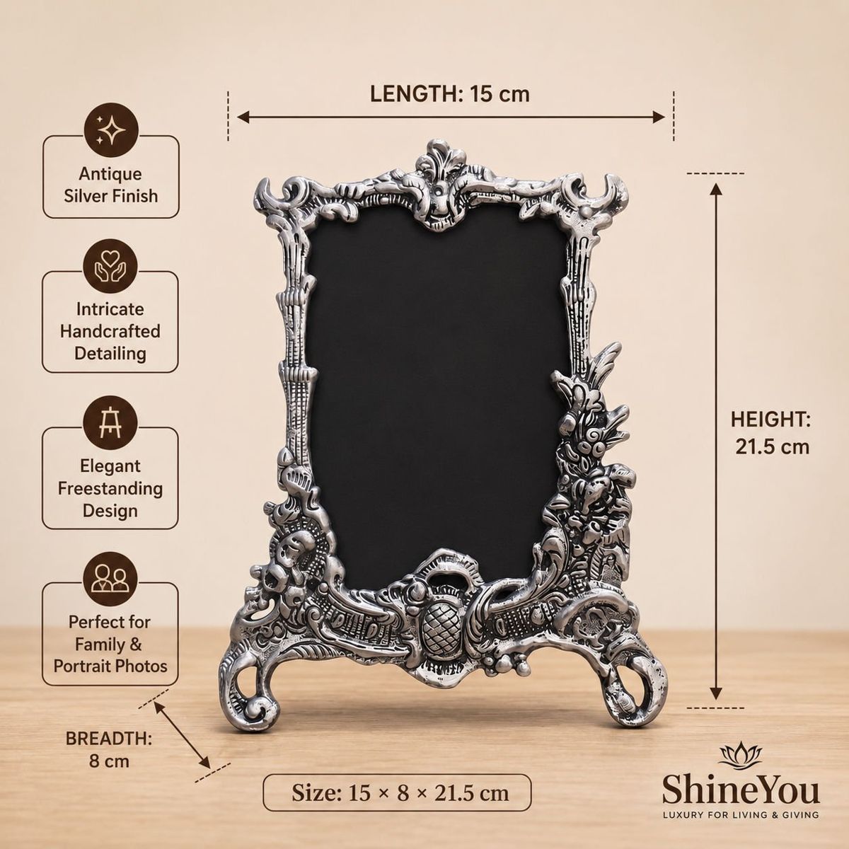 Antique Silver Portrait Photo Frame