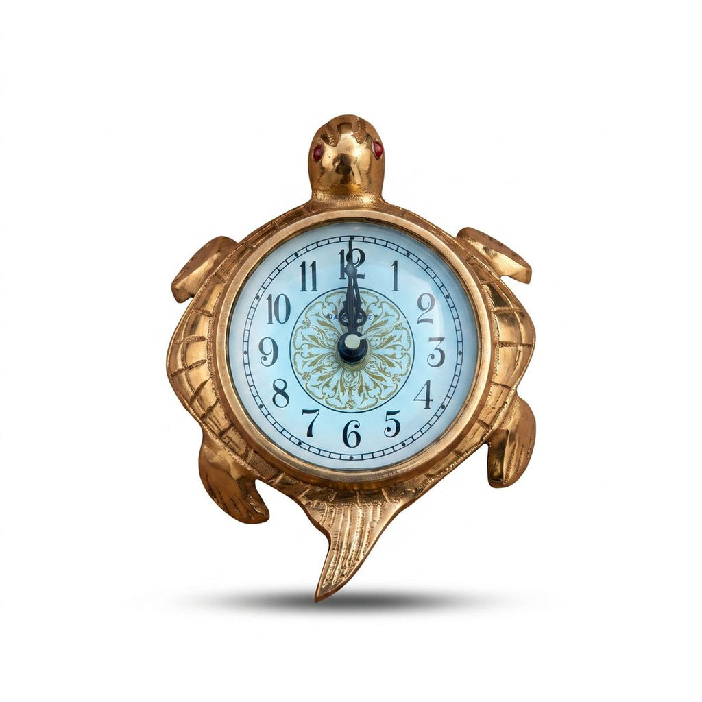 Brass Turtle Table Clock with Blue Glass Dome
