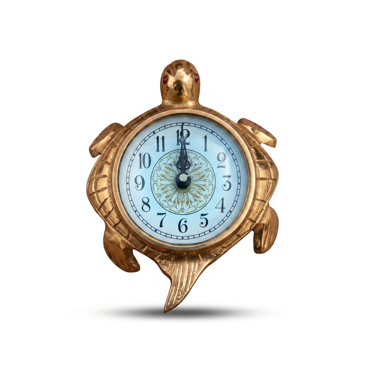 Brass Turtle Table Clock with Blue Glass Dome