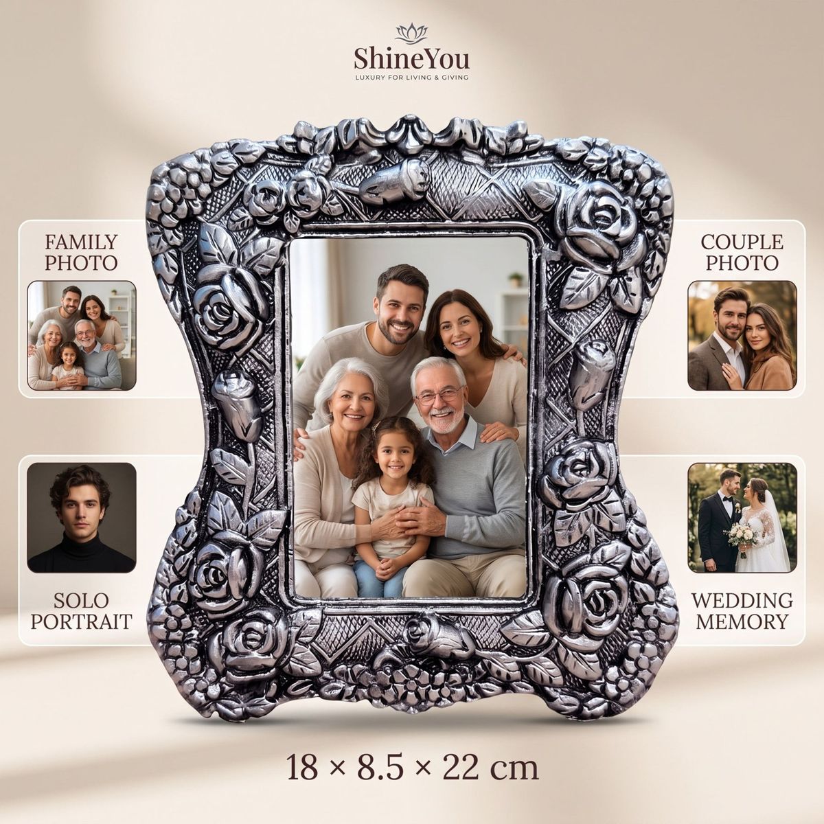 Antique Silver Floral Photo Frame