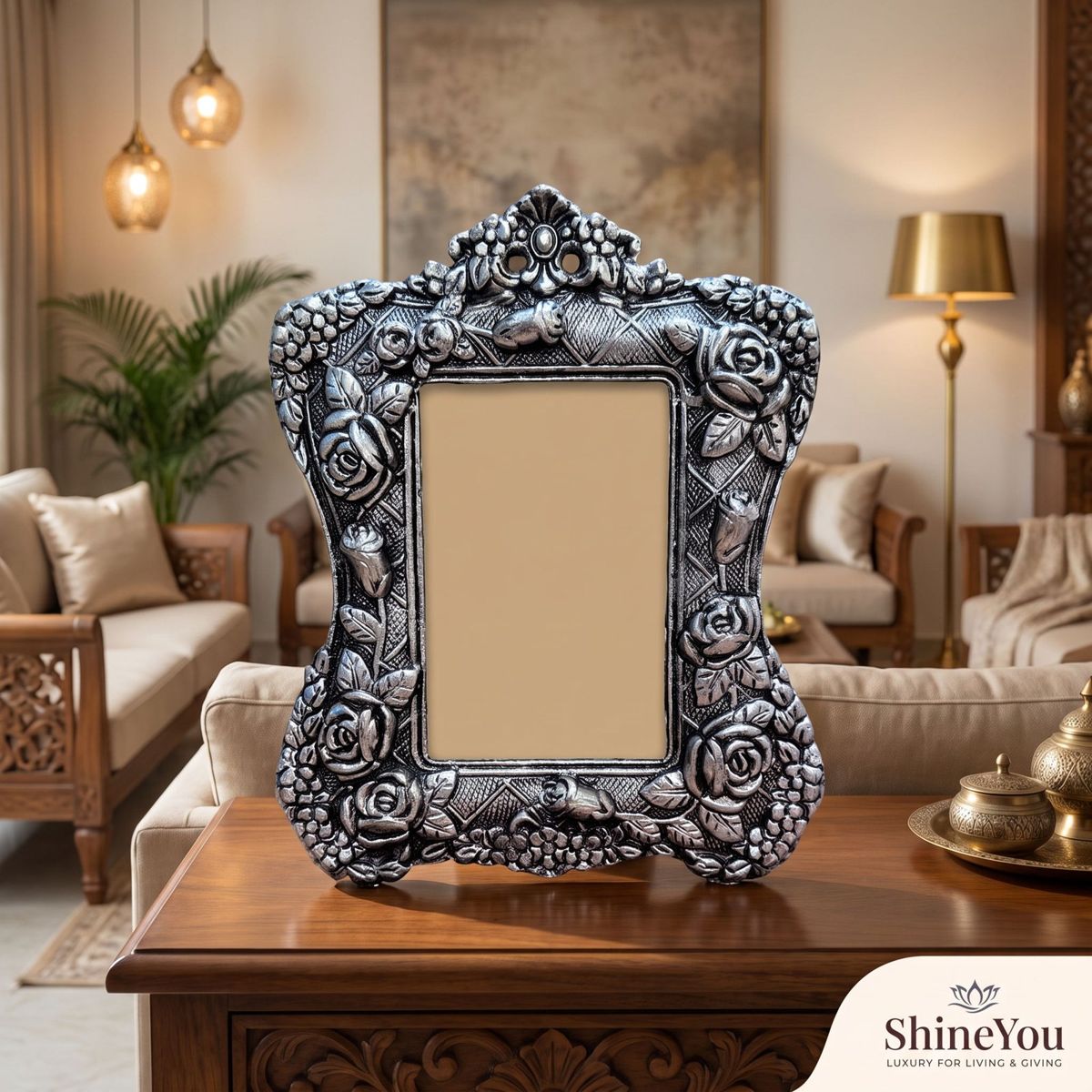 Antique Silver Floral Photo Frame
