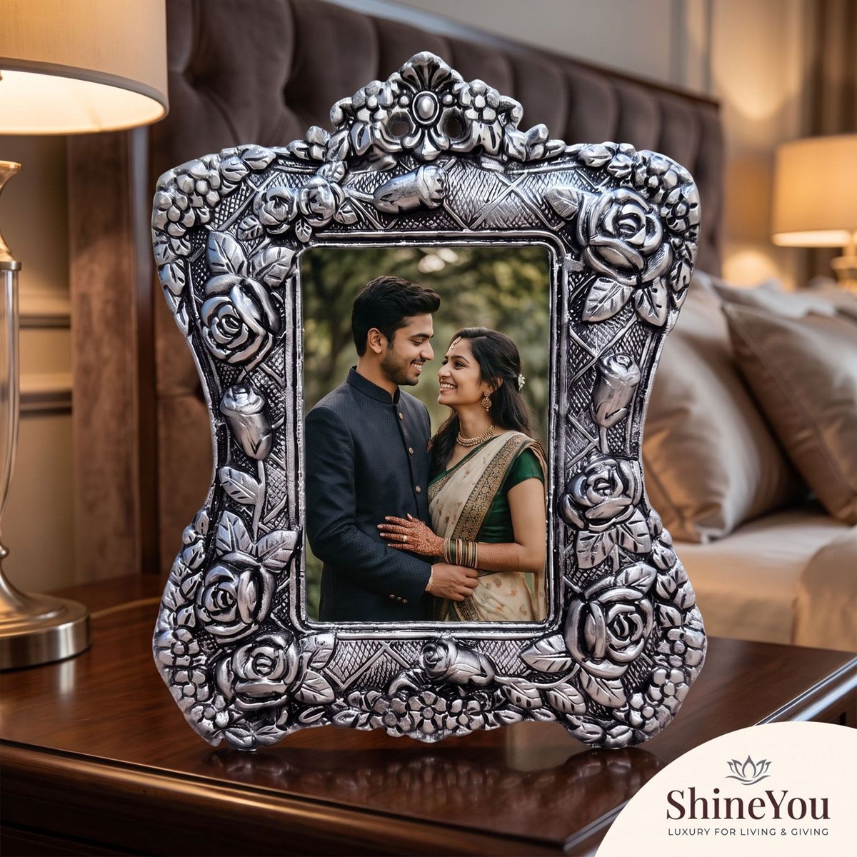 Antique Silver Floral Photo Frame
