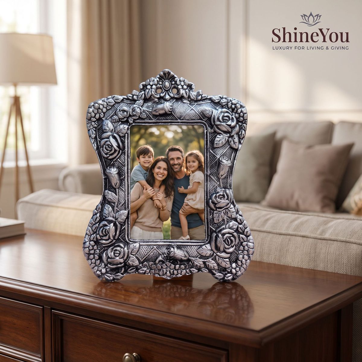 Antique Silver Floral Photo Frame