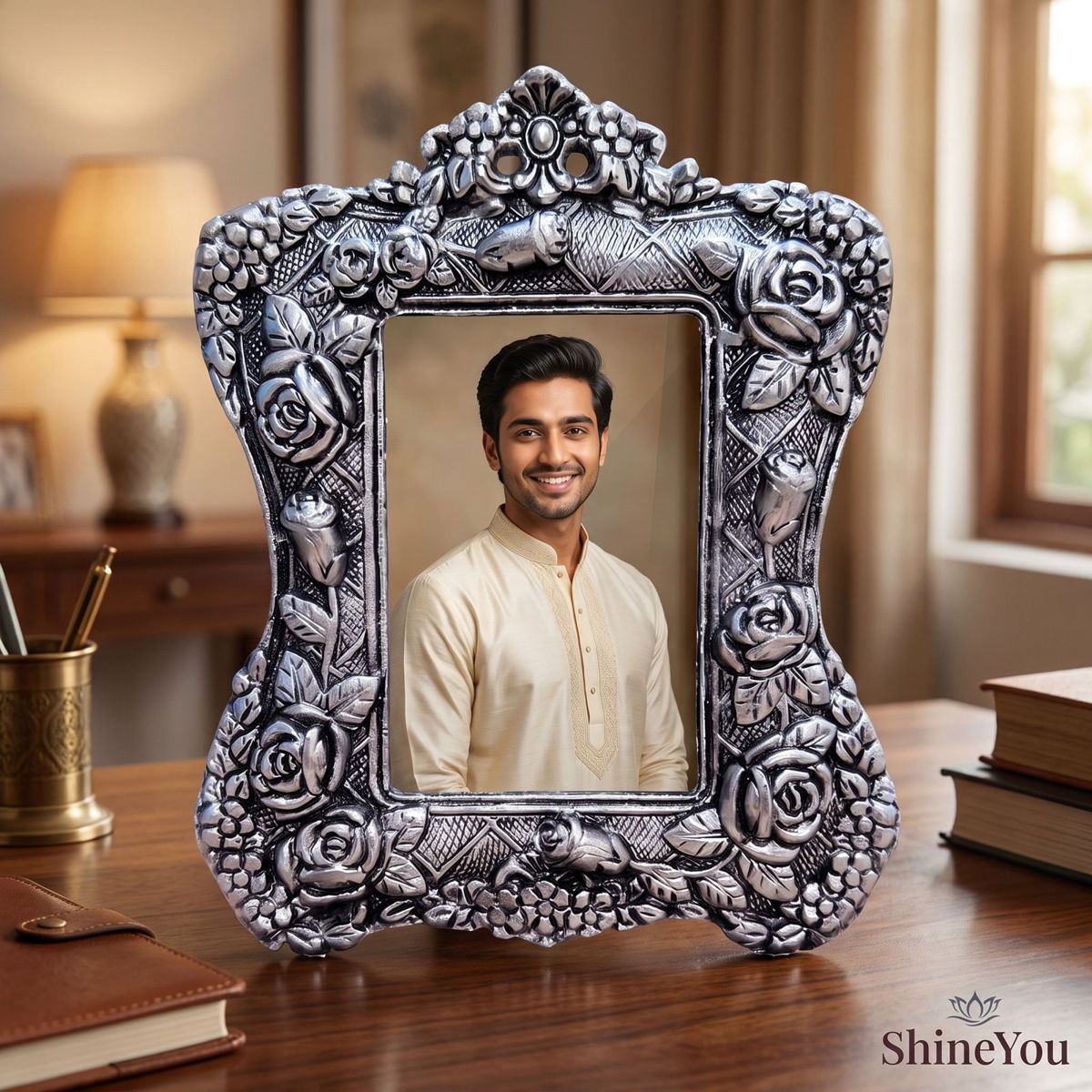 Antique Silver Floral Photo Frame