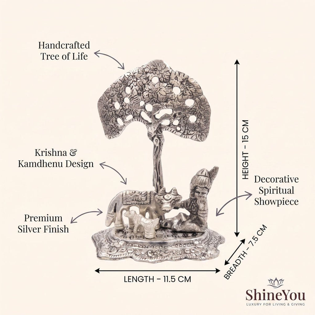 Krishna & Kamdhenu Tree of Life — Silver Finish