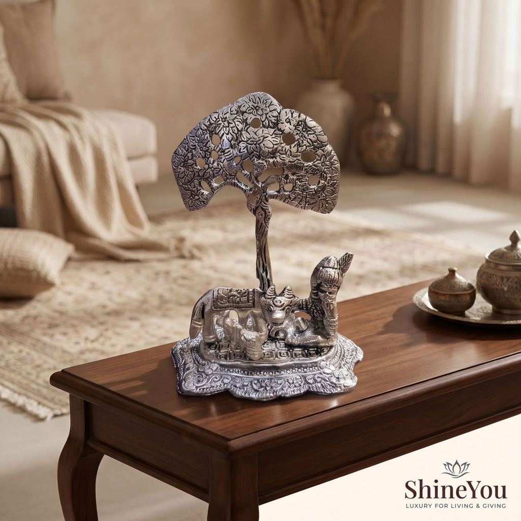 Krishna & Kamdhenu Tree of Life — Silver Finish
