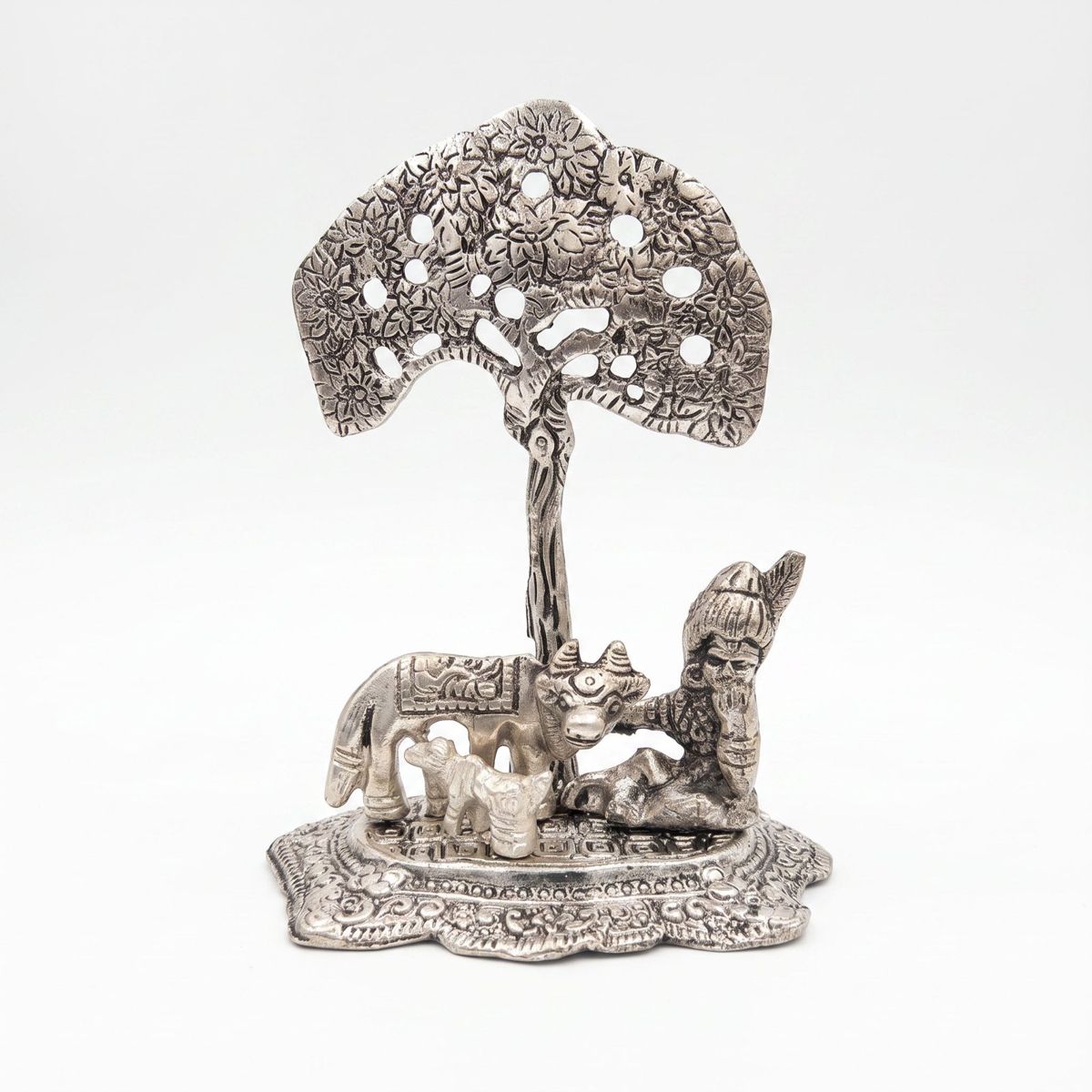 Krishna & Kamdhenu Tree of Life — Silver Finish