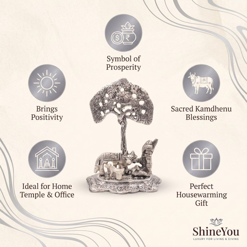 Krishna & Kamdhenu Tree of Life — Silver Finish
