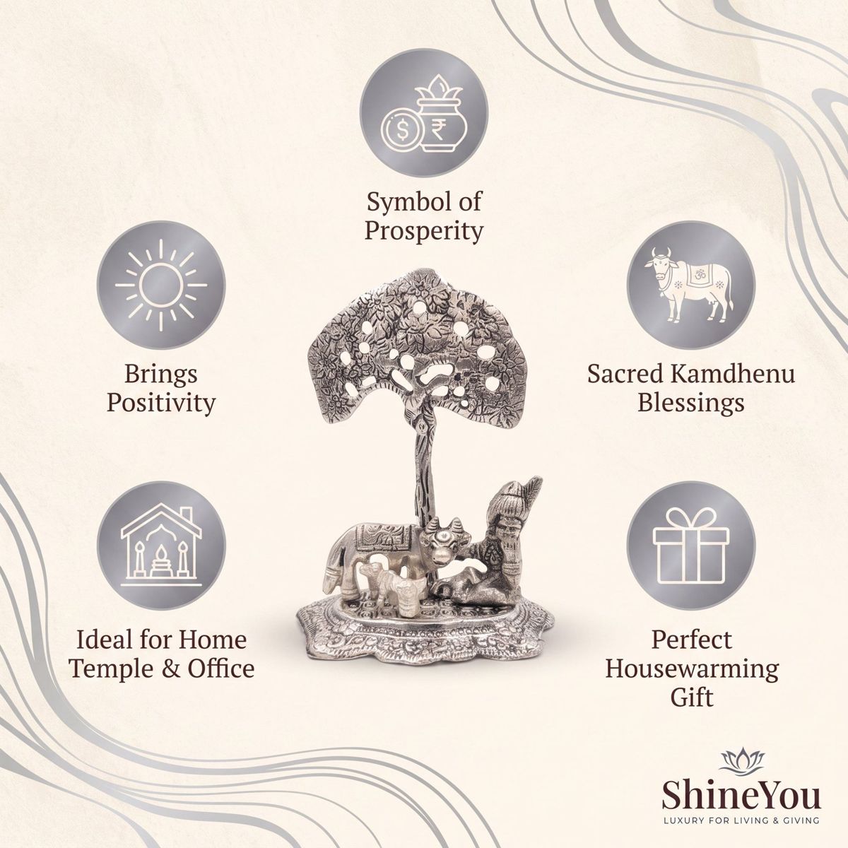 Krishna & Kamdhenu Tree of Life — Silver Finish