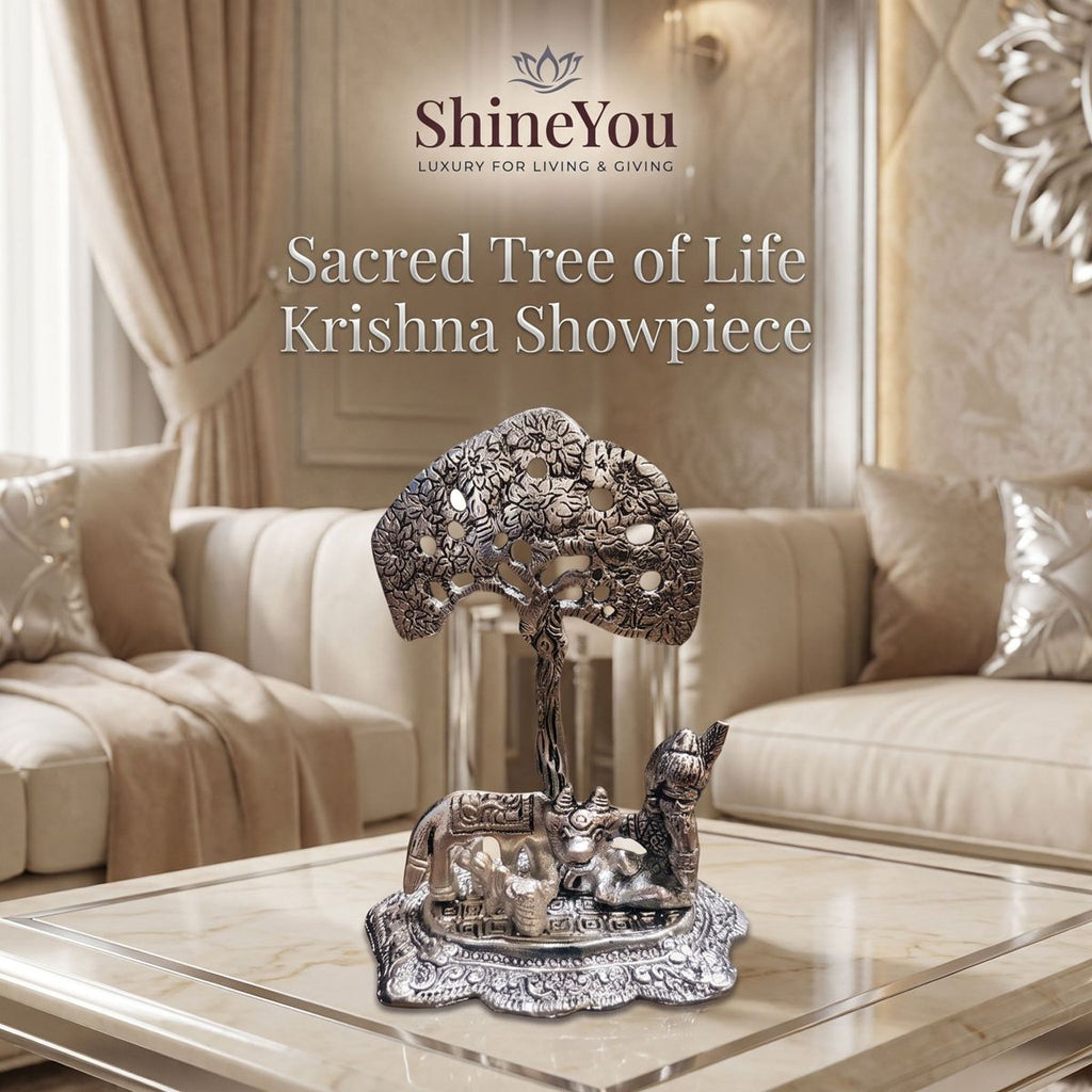 Krishna & Kamdhenu Tree of Life — Silver Finish