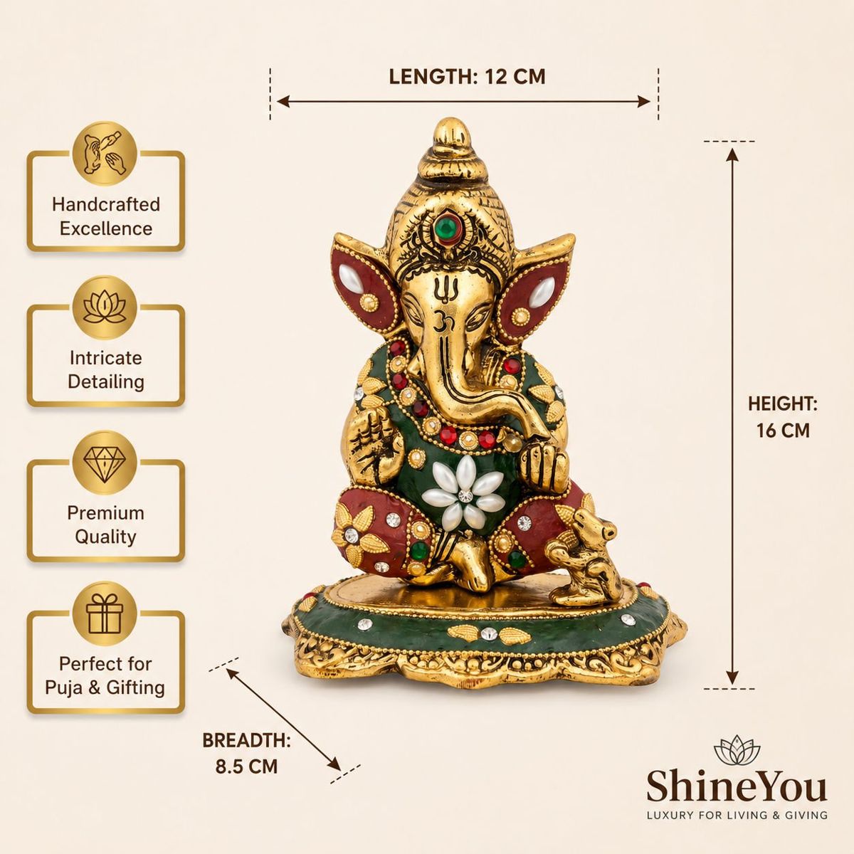 Lord Ganesha Idol — Golden Finish